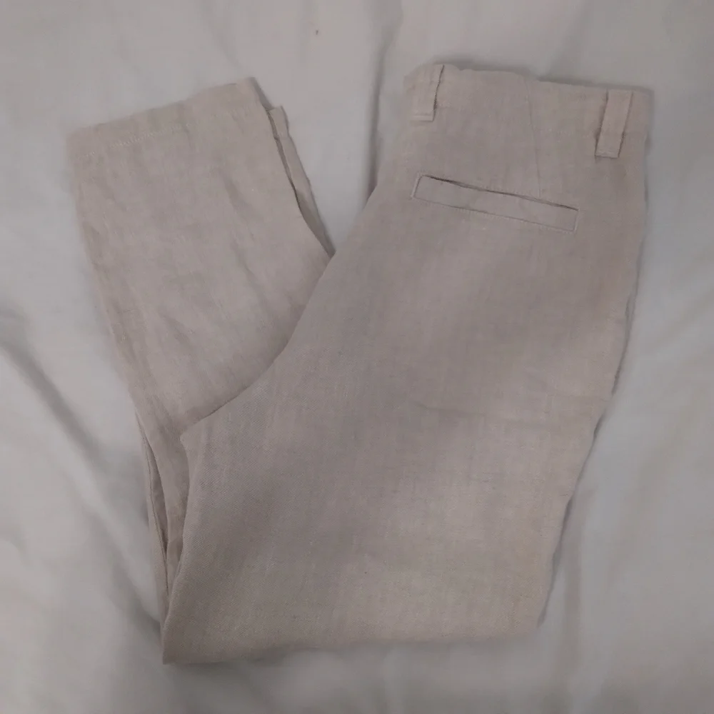 Zara size 31 Linen Pants Tapered Casual Drawstring 4 Pockets Cream Color